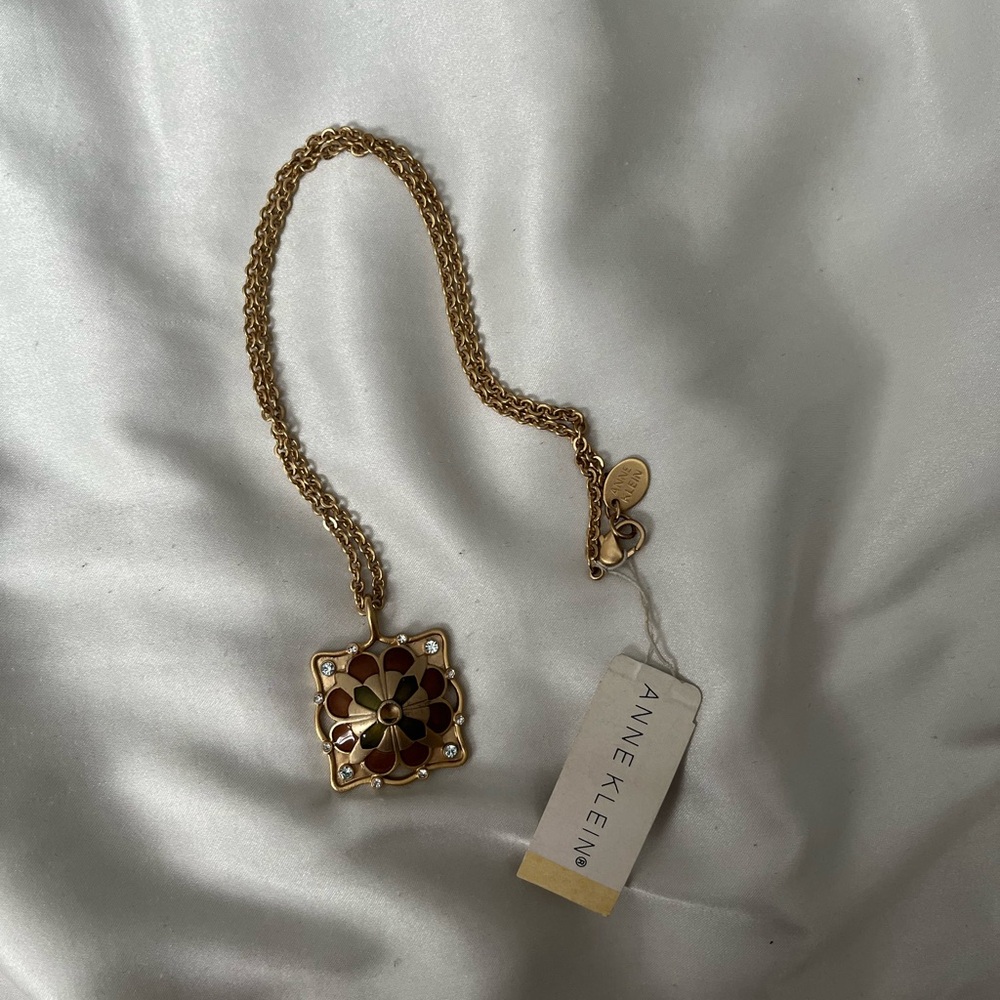 Anne Klein Gold and Brown Geometric Pendant Necklace - Picture 2 of 5